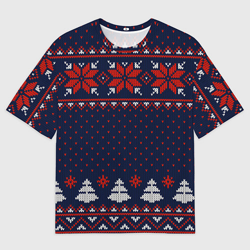 Женская футболка оверсайз Новогодний вязаный узор / 3D-принт – фото 1