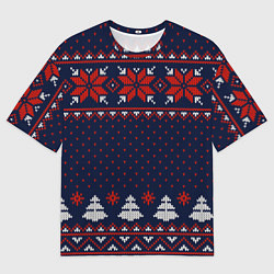 Женская футболка оверсайз Новогодний вязаный узор