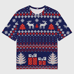 Футболка оверсайз женская Новогодний вязаный паттерн, цвет: 3D-принт