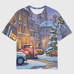 Футболка оверсайз женская Новогодний снежный двор, цвет: 3D-принт