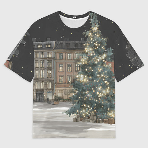 Женская футболка оверсайз Елка во дворе / 3D-принт – фото 1