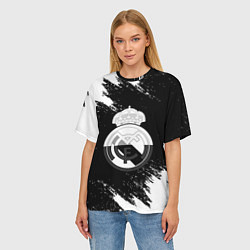 Футболка оверсайз женская Реал Мадрид черно белые краски, цвет: 3D-принт — фото 2