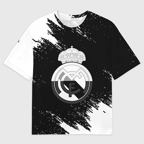 Женская футболка оверсайз Реал Мадрид черно белые краски / 3D-принт – фото 1
