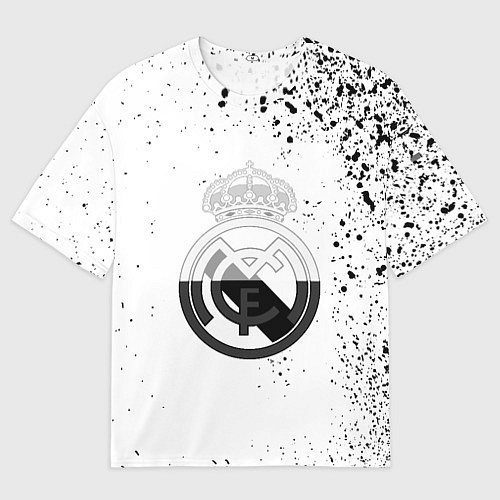 Женская футболка оверсайз Реал Мадрид черно белые краски / 3D-принт – фото 1