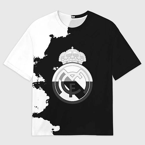 Женская футболка оверсайз Реал Мадрид черно белые краски / 3D-принт – фото 1
