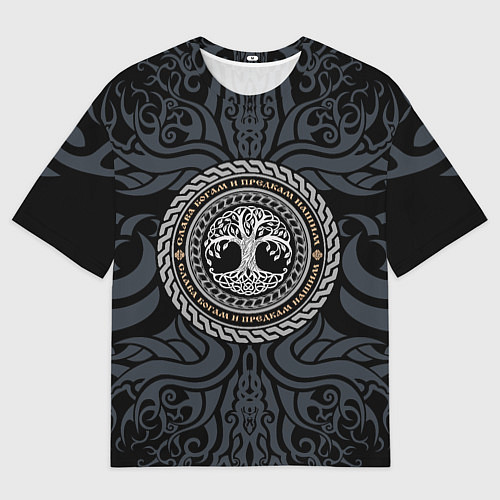 Женская футболка оверсайз Древо жизни в орнаменте - слава богам и предкам / 3D-принт – фото 1
