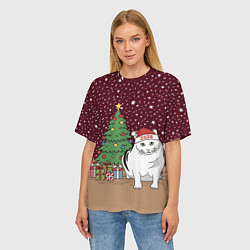 Футболка оверсайз женская Кот Бендер и ёлка, цвет: 3D-принт — фото 2