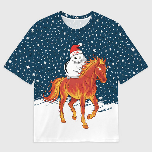 Женская футболка оверсайз Кот Бендер и огненный конь - 2026 / 3D-принт – фото 1