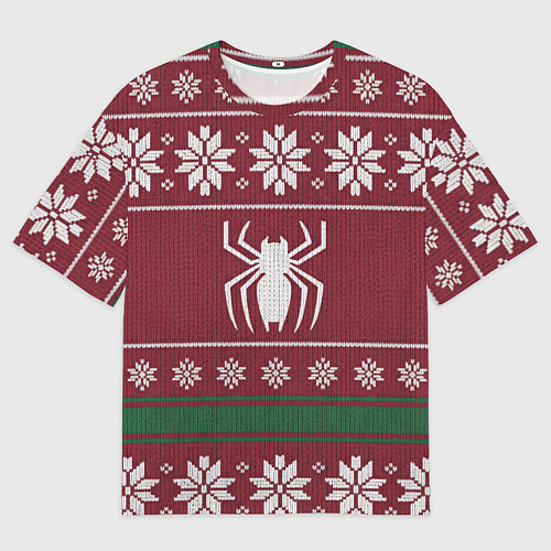 Женская футболка оверсайз Рождественский свитер Человека паука / 3D-принт – фото 1
