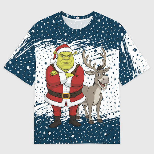 Женская футболка оверсайз Шрек и Осел - новый год / 3D-принт – фото 1