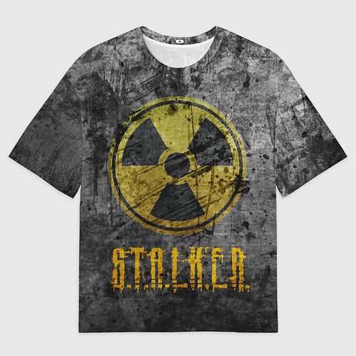 Женская футболка оверсайз Сталкер - знак на сером / 3D-принт – фото 1