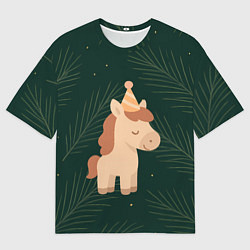 Футболка оверсайз женская Милая лошадка с колпаком, цвет: 3D-принт