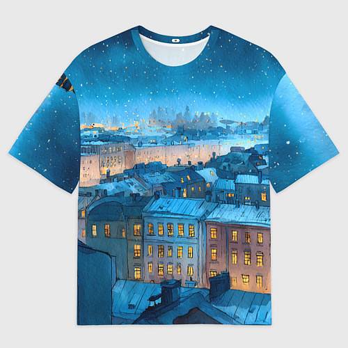 Женская футболка оверсайз Крыши зимнего Питера / 3D-принт – фото 1