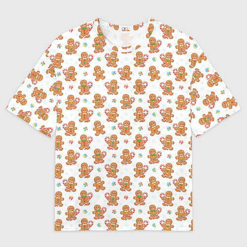 Женская футболка оверсайз Имбирные человечки и карамельные трости / 3D-принт – фото 1