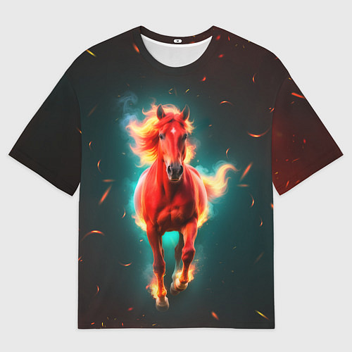 Женская футболка оверсайз Светящаяся огненная лошадь / 3D-принт – фото 1