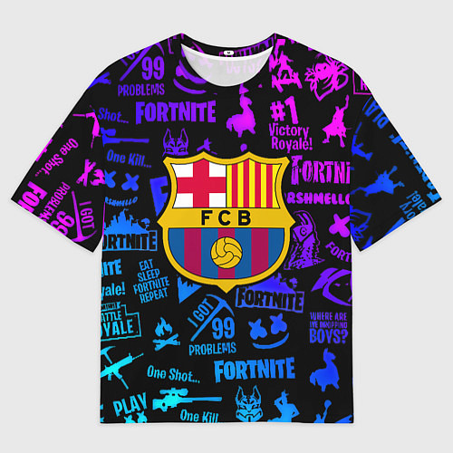Женская футболка оверсайз Barcelona x fortnite neon / 3D-принт – фото 1