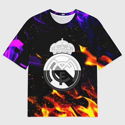 Женская футболка оверсайз Реал Мадрид огонь текстура
