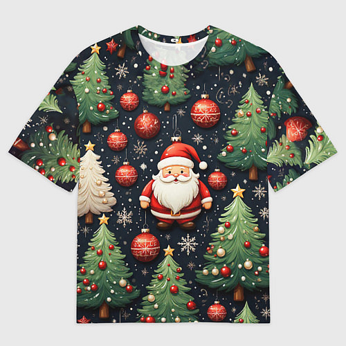 Женская футболка оверсайз Новый год паттерн Дед мороз / 3D-принт – фото 1