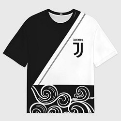 Футболка оверсайз женская Ювентус геометрия полосы текстура, цвет: 3D-принт