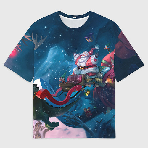 Женская футболка оверсайз Санта с динозавром / 3D-принт – фото 1