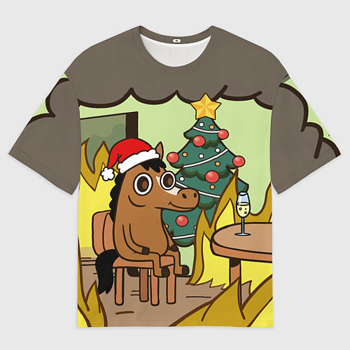 Женская футболка оверсайз Конь среди огня - this is fine / 3D-принт – фото 1