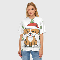 Футболка оверсайз женская Новогодняя собачка в шапочке, цвет: 3D-принт — фото 2