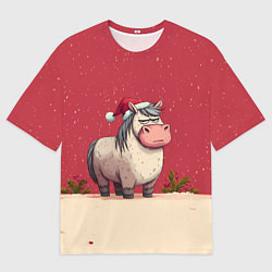 Футболка оверсайз женская Новогодняя лошадка с прищуренным взглядом, цвет: 3D-принт