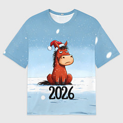 Женская футболка оверсайз Сердитая лошадка 2026