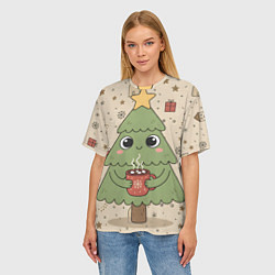 Футболка оверсайз женская Новогодняя елочка с горячим шоколадом, цвет: 3D-принт — фото 2