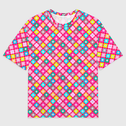 Женская футболка оверсайз Разноцветный цветочный узор ретро / 3D-принт – фото 1