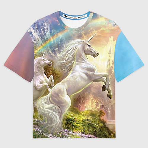 Женская футболка оверсайз Радужный единорог / 3D-принт – фото 1