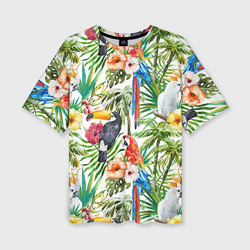 Женская футболка оверсайз Попугаи в тропиках / 3D-принт – фото 1