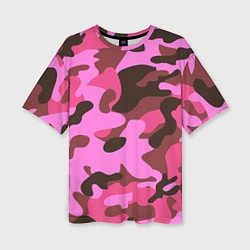 Женская футболка оверсайз Камуфляж: розовый/коричневый