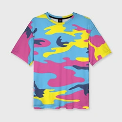 Женская футболка оверсайз Камуфляж: голубой/розовый/желтый