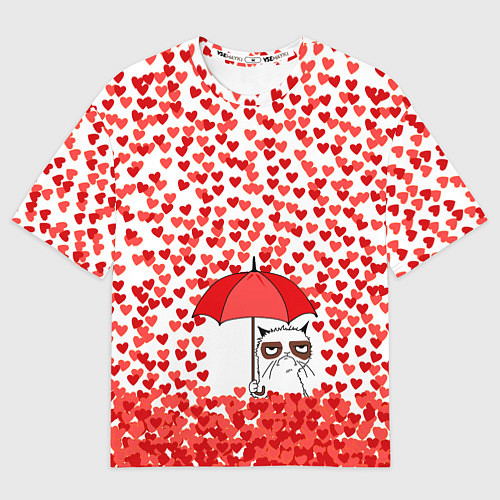 Женская футболка оверсайз Сердцепад и сердитый кот / 3D-принт – фото 1