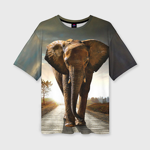 Женская футболка оверсайз Дикий слон / 3D-принт – фото 1