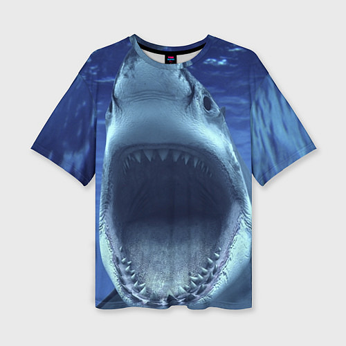Женская футболка оверсайз Белая акула / 3D-принт – фото 1