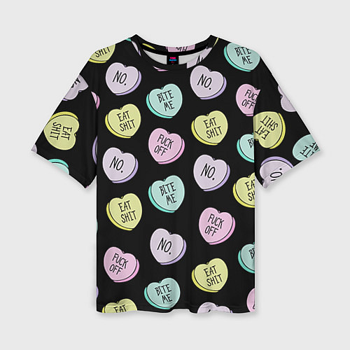 Женская футболка оверсайз Сердца с надписями / 3D-принт – фото 1