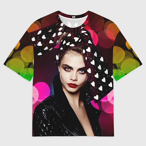 Женская футболка оверсайз Кара Делевинь - бант с сердцами / 3D-принт – фото 1