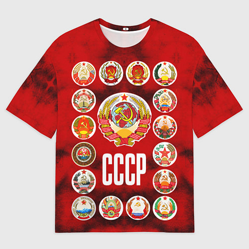 Женская футболка оверсайз СССР - гербы советских республик / 3D-принт – фото 1