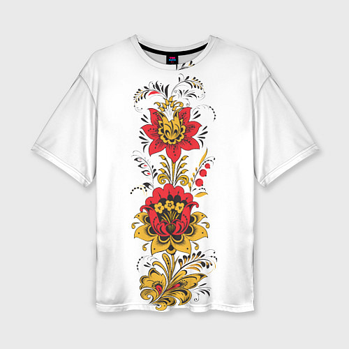 Женская футболка оверсайз Хохлома: цветы / 3D-принт – фото 1