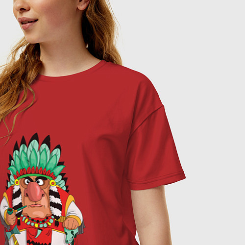 Женская футболка оверсайз Забавные Индейцы 12 / Красный – фото 3