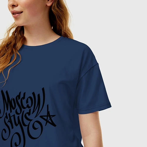Женская футболка оверсайз Moscow Star Style / Тёмно-синий – фото 3