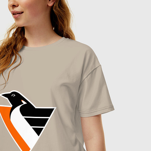 Женская футболка оверсайз Pittsburgh Penguins / Миндальный – фото 3