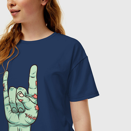 Женская футболка оверсайз Zombie Rock Hand / Тёмно-синий – фото 3