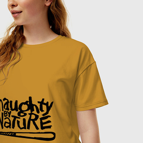 Женская футболка оверсайз Naughty by nature / Горчичный – фото 3