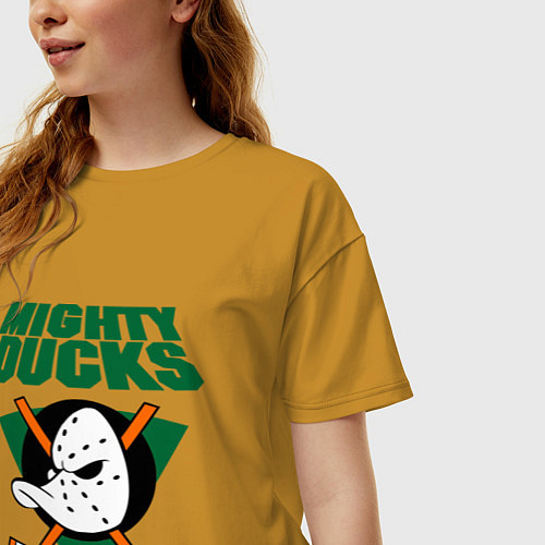 Женская футболка оверсайз Anaheim Mighty Ducks / Горчичный – фото 3