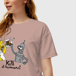 Футболка оверсайз женская Kill all humans, цвет: пыльно-розовый — фото 2