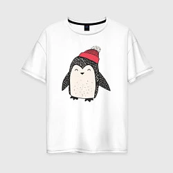Женская футболка оверсайз Зимний пингвин-мальчик