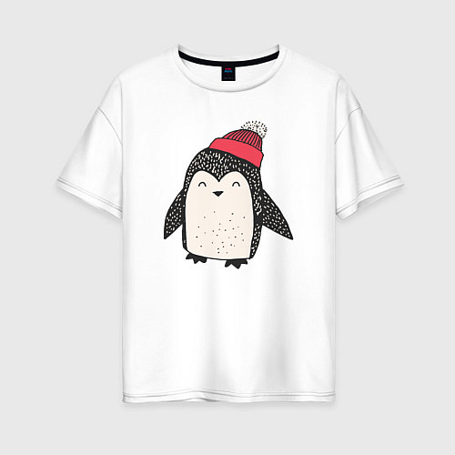 Женская футболка оверсайз Зимний пингвин-мальчик / Белый – фото 1